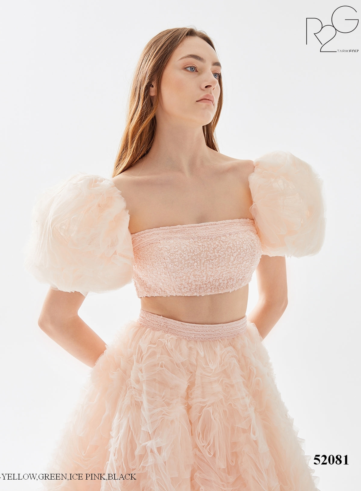 Silver and Pink Ruffle Crop Top with Pink Tafetta Skirt-Shrena