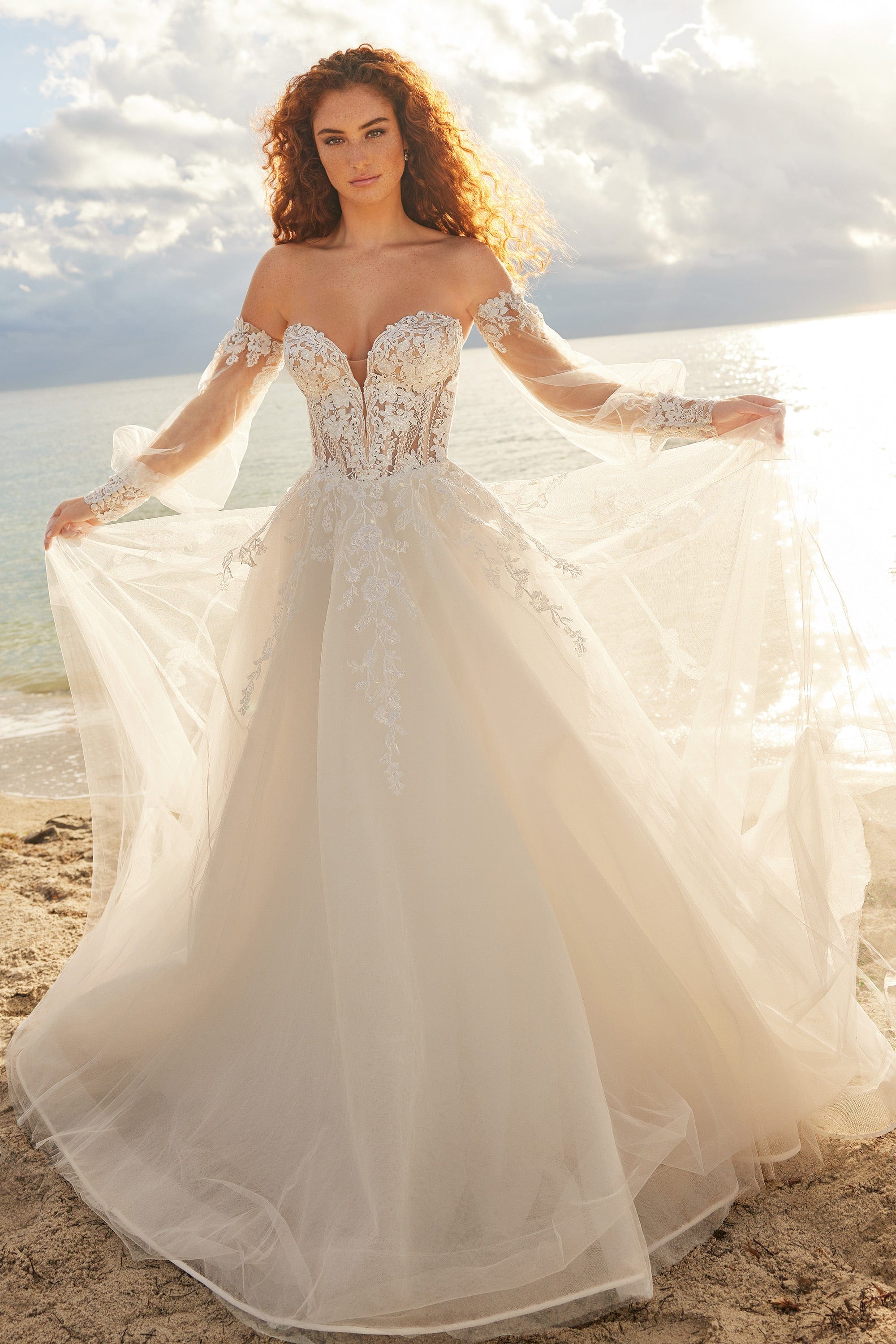 plus size lace sheath wedding dress Ethereal Plus Size Lace Wedding Dress with Slit and Train – LA121 –  Viniodress main image 0
