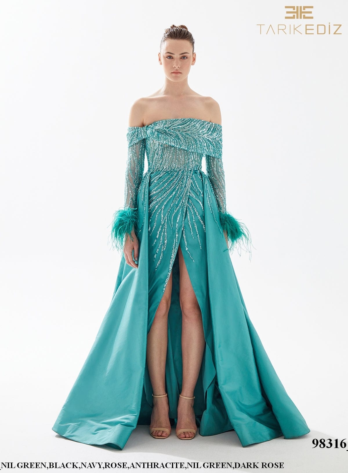 Tarik Ediz Evening Gown Green