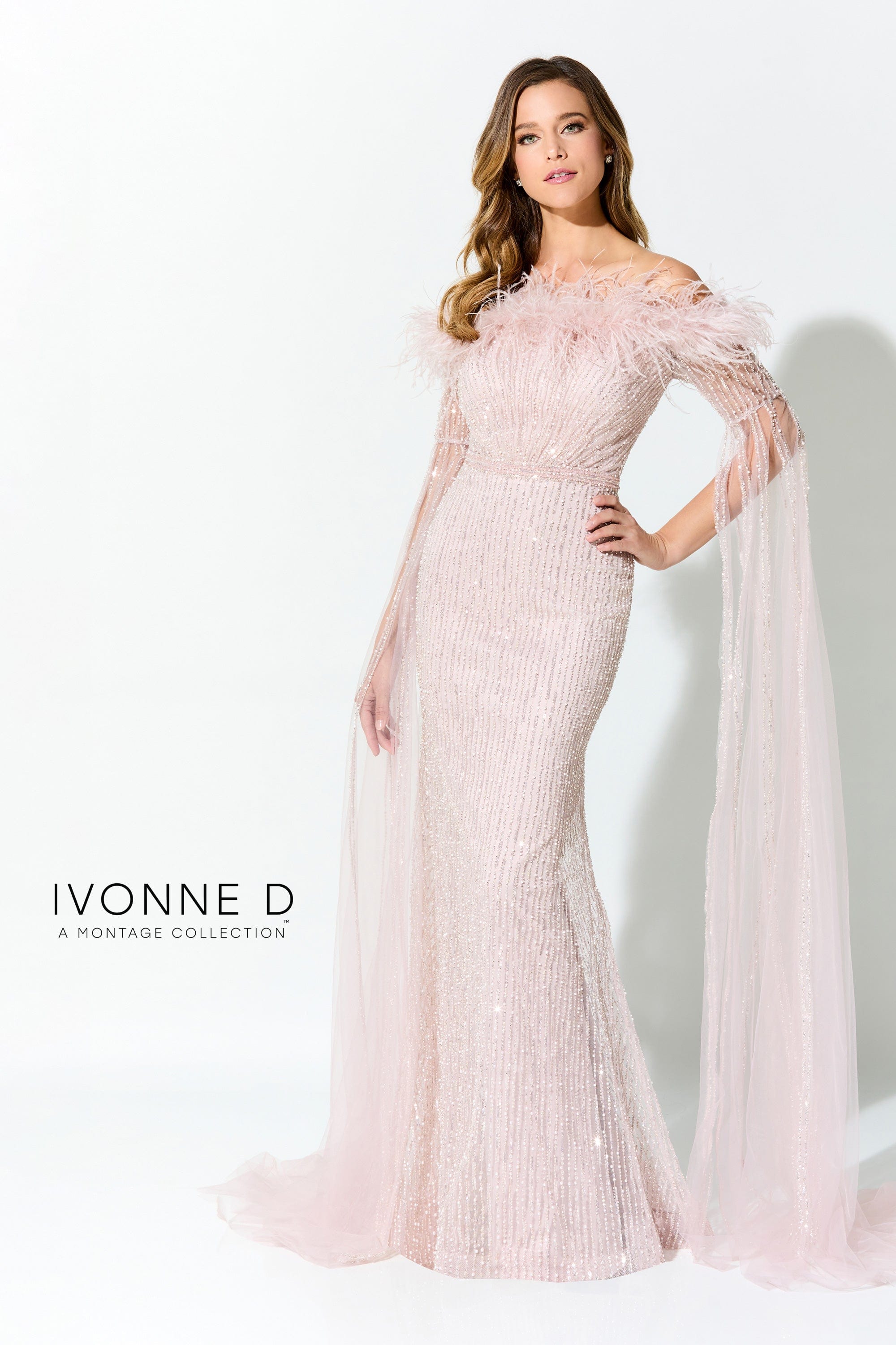 Ivonne D for Mon Cheri - 218D27 Beaded Lace Sheer Halter Fitted Dress –  Couture Candy