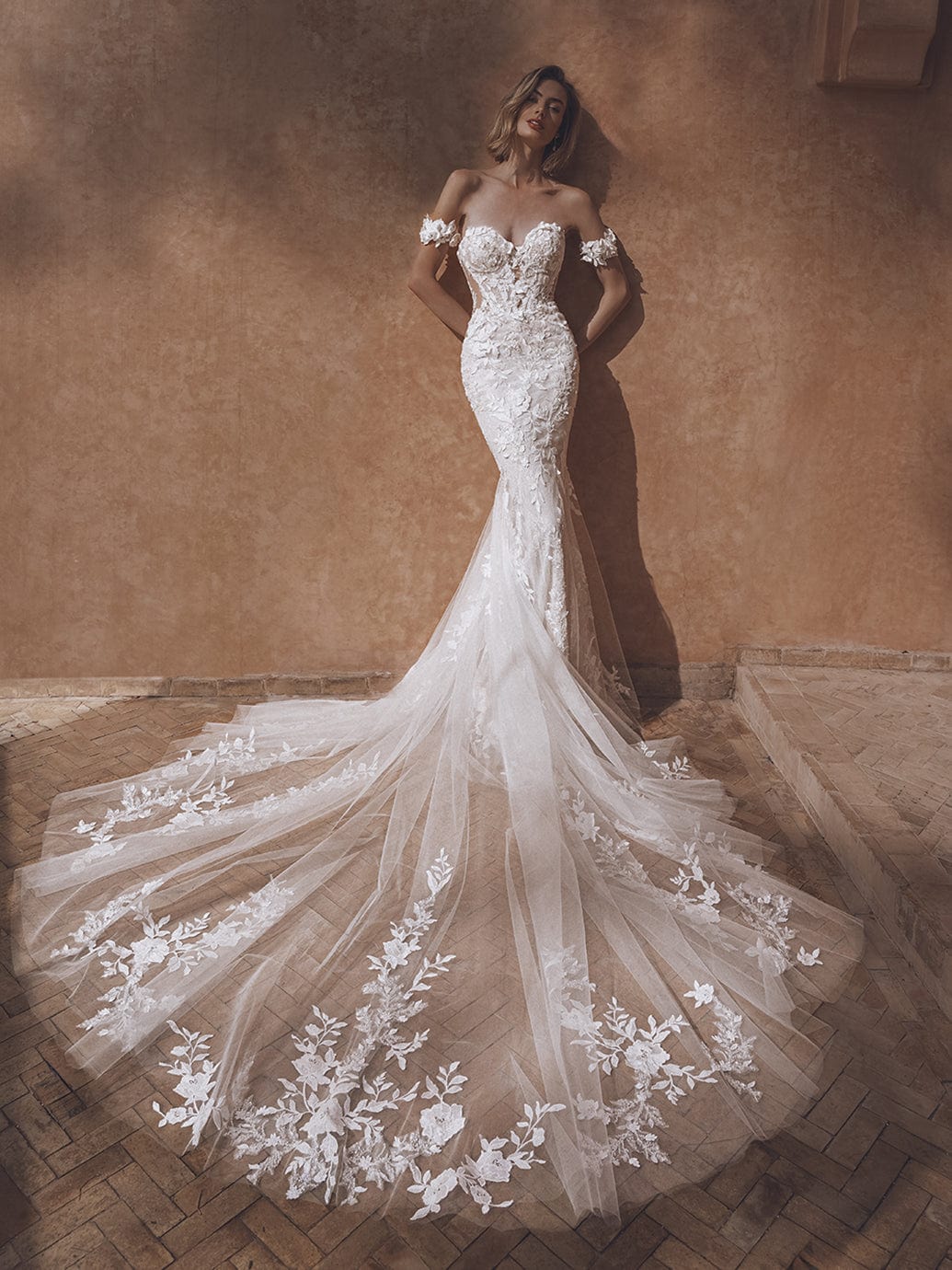 enzoani mermaid dress Blue by Enzoani PETAL Wedding Dress | Upgraded Mermaid with Custom Cotton Embroidered Florals