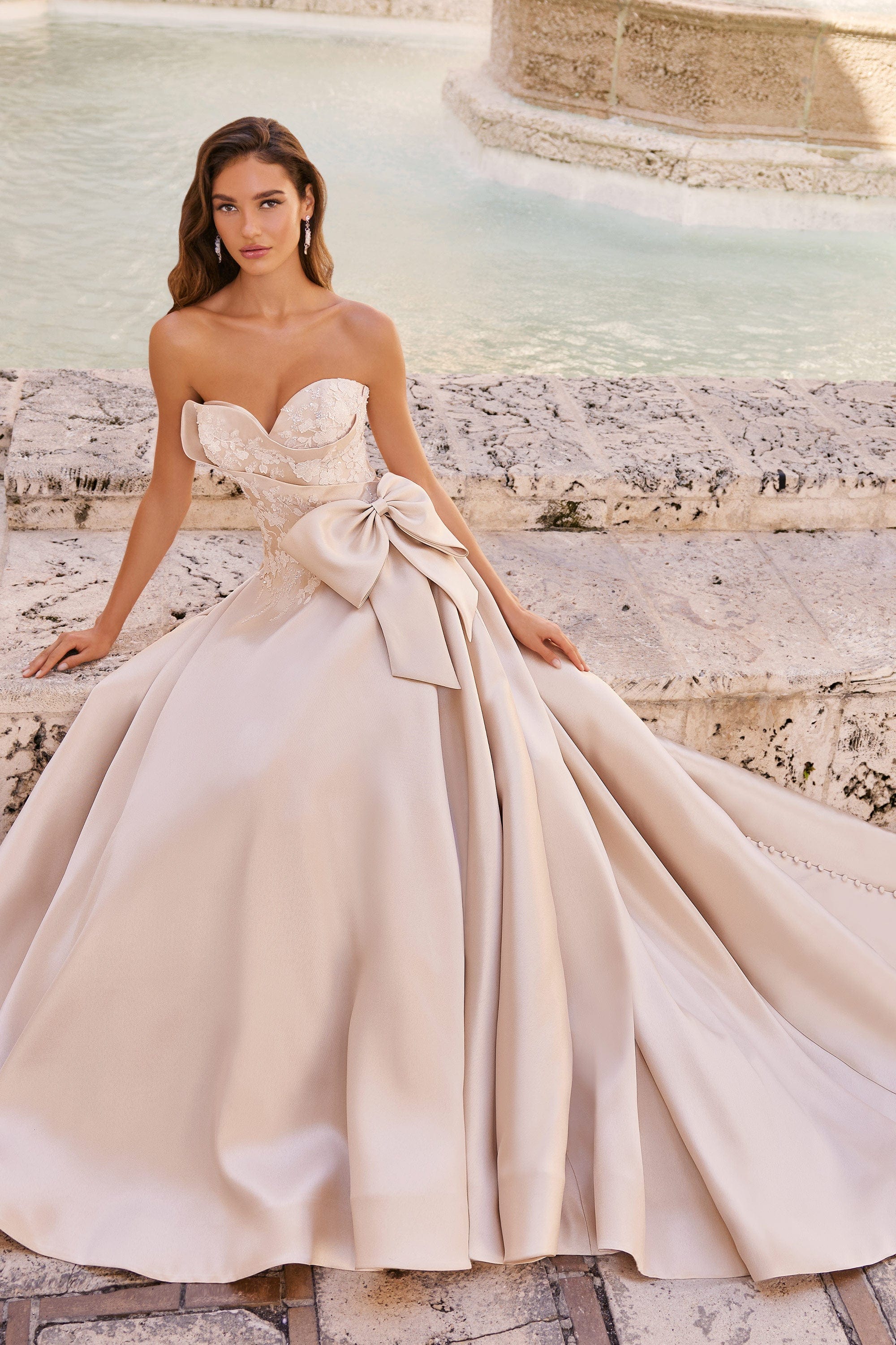 rum pink wedding dress Rachel Allan RB7002 Jewel Neck Cap Sleeve A-Line Bridal Gown