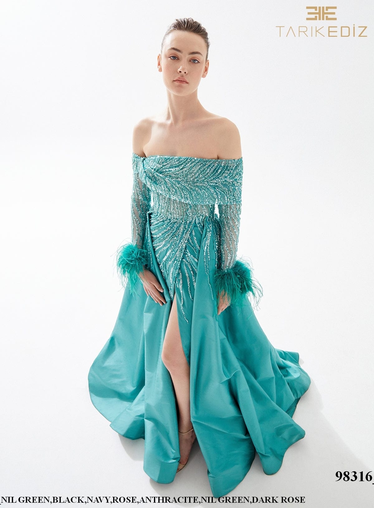 Tarik Ediz Evening Gown Green